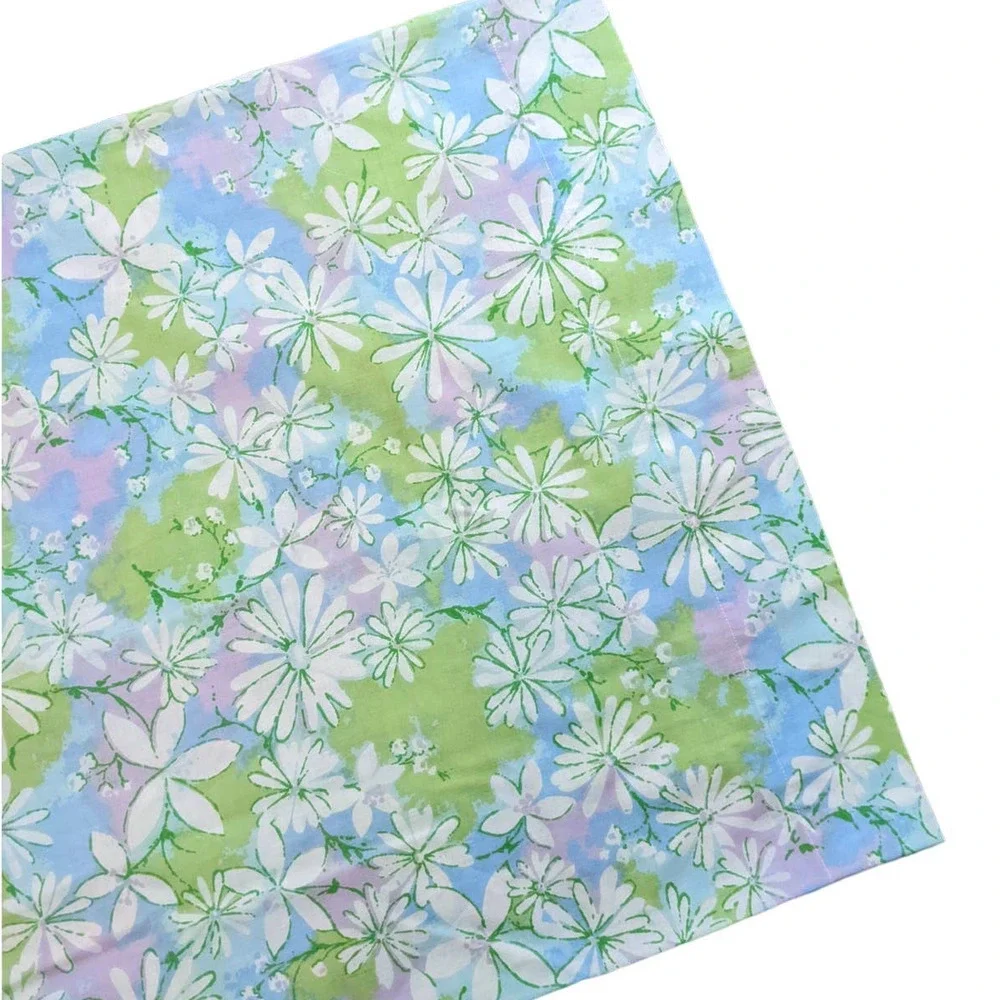 Vintage 60's 70's Flower Power Pillow Case,‎ Blue Green Pink Pastel Daisies
